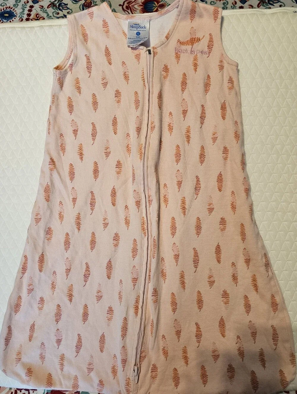 HALO SleepSack Wearable Blanket Small 0-6M Pink Orange Fern Leaf Inverted Zipper